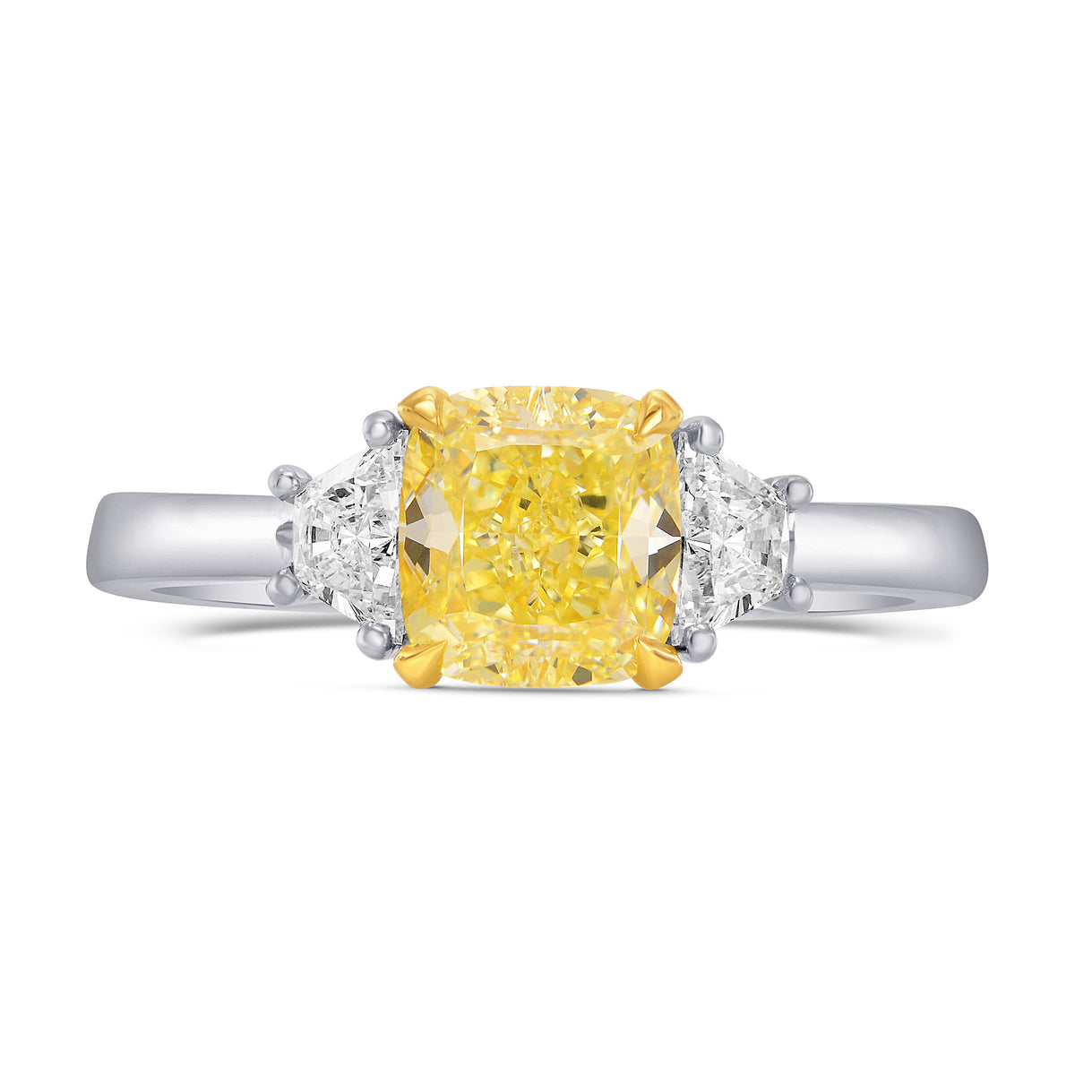 Fancy Intense Yellow Cushion & Trapezoid Diamond Ring