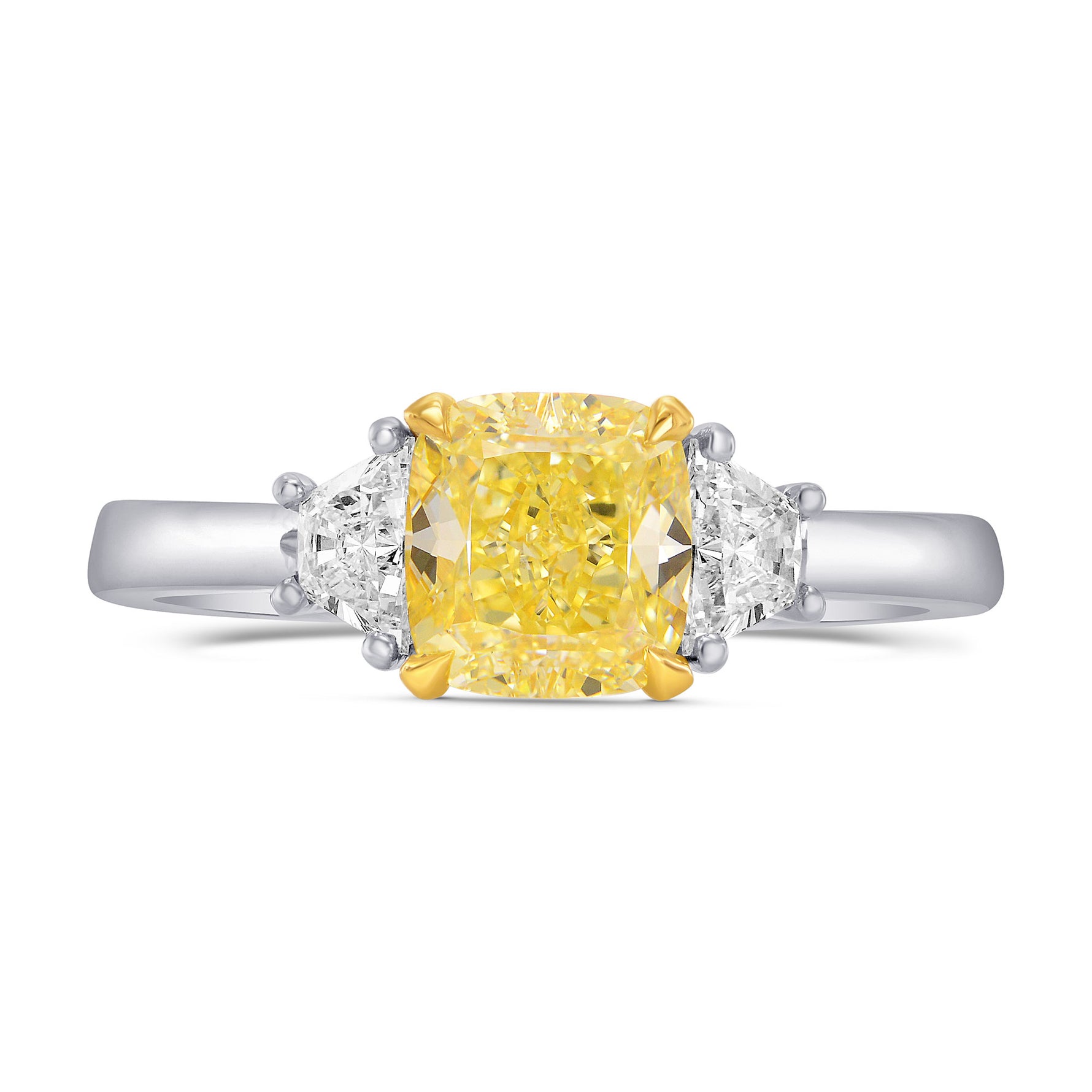Fancy Intense Yellow Cushion & Trapezoid Diamond Ring
