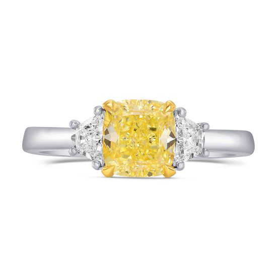 Fancy Intense Yellow Cushion & Trapezoid Diamond Ring