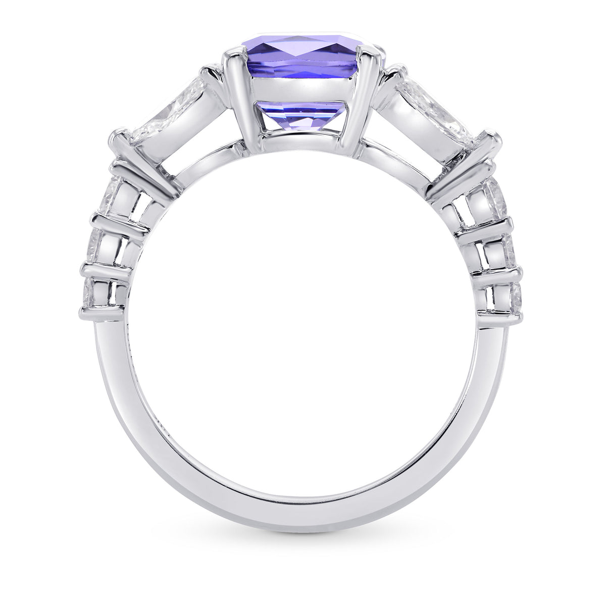 Tanzanite Cushion & Collection Marquise Side Stone Diamond Ring