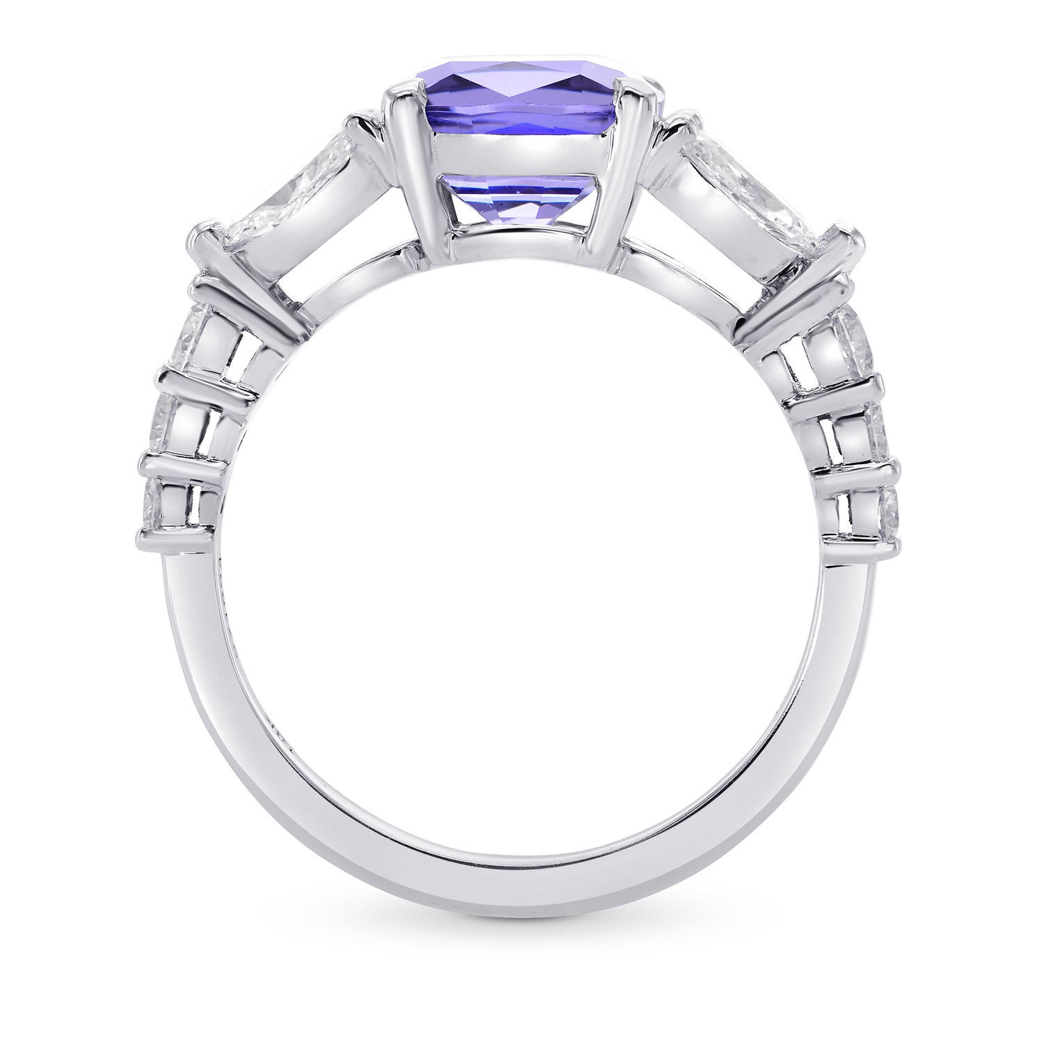 Tanzanite Cushion & Collection Marquise Side Stone Diamond Ring