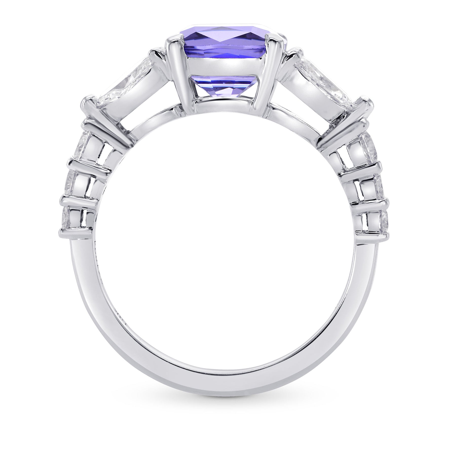 Tanzanite Cushion & Collection Marquise Side Stone Diamond Ring