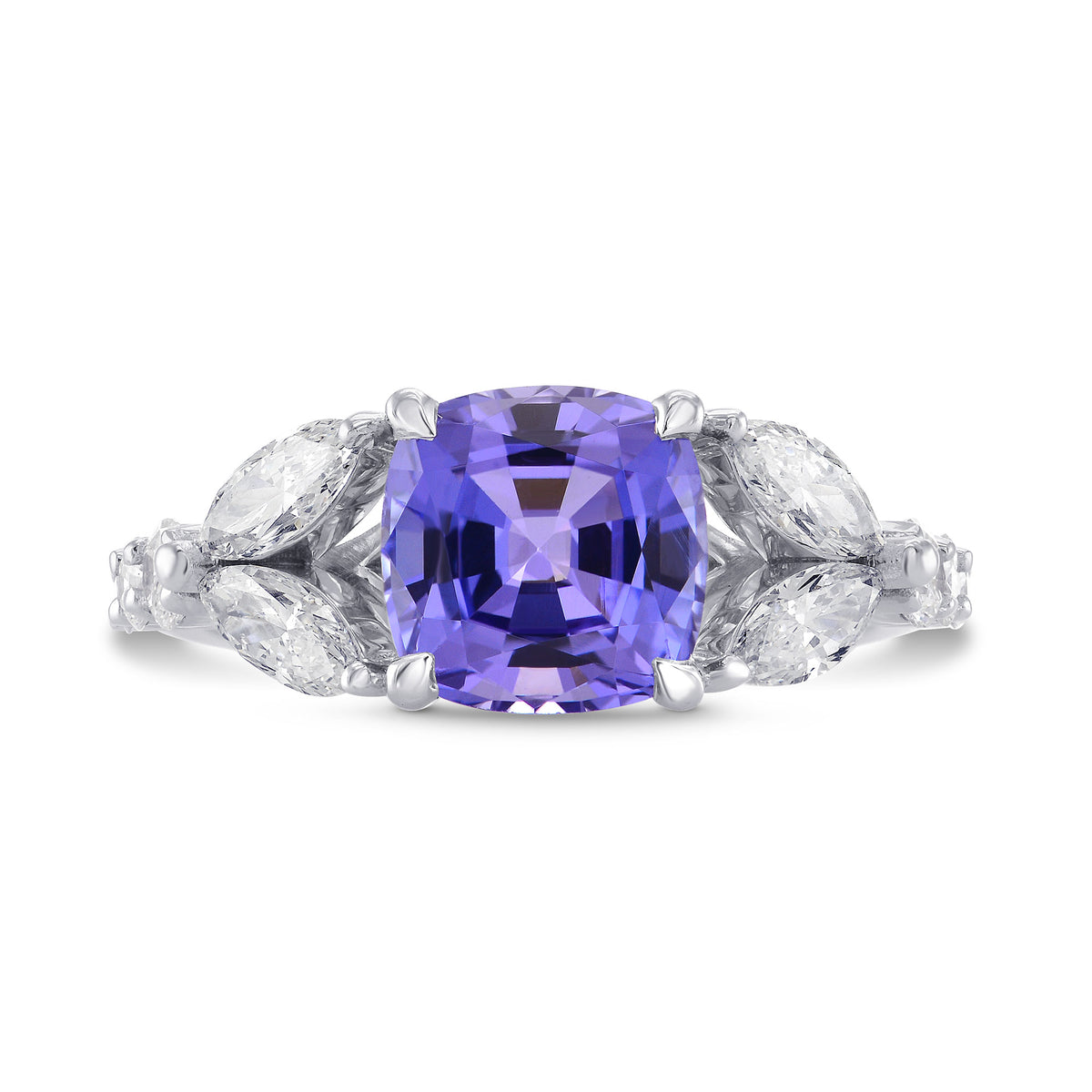Tanzanite Cushion & Collection Marquise Side Stone Diamond Ring