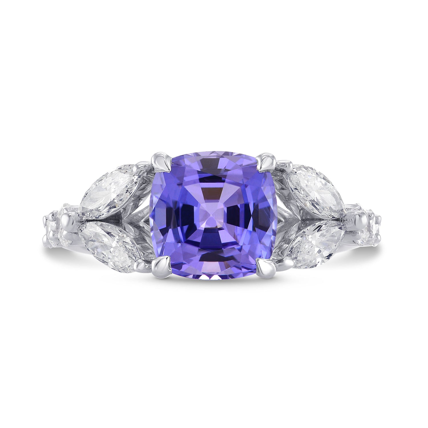 Tanzanite Cushion & Collection Marquise Side Stone Diamond Ring