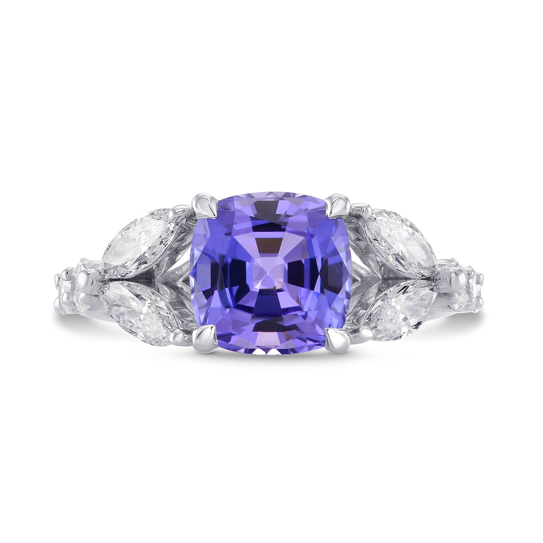 Tanzanite Cushion & Collection Marquise Side Stone Diamond Ring