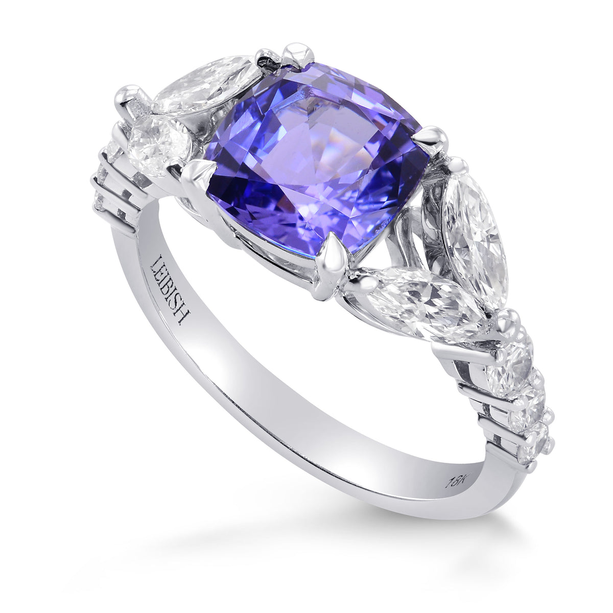 Tanzanite Cushion & Collection Marquise Side Stone Diamond Ring