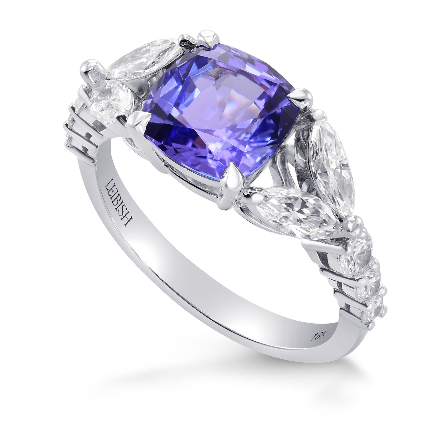 Tanzanite Cushion & Collection Marquise Side Stone Diamond Ring