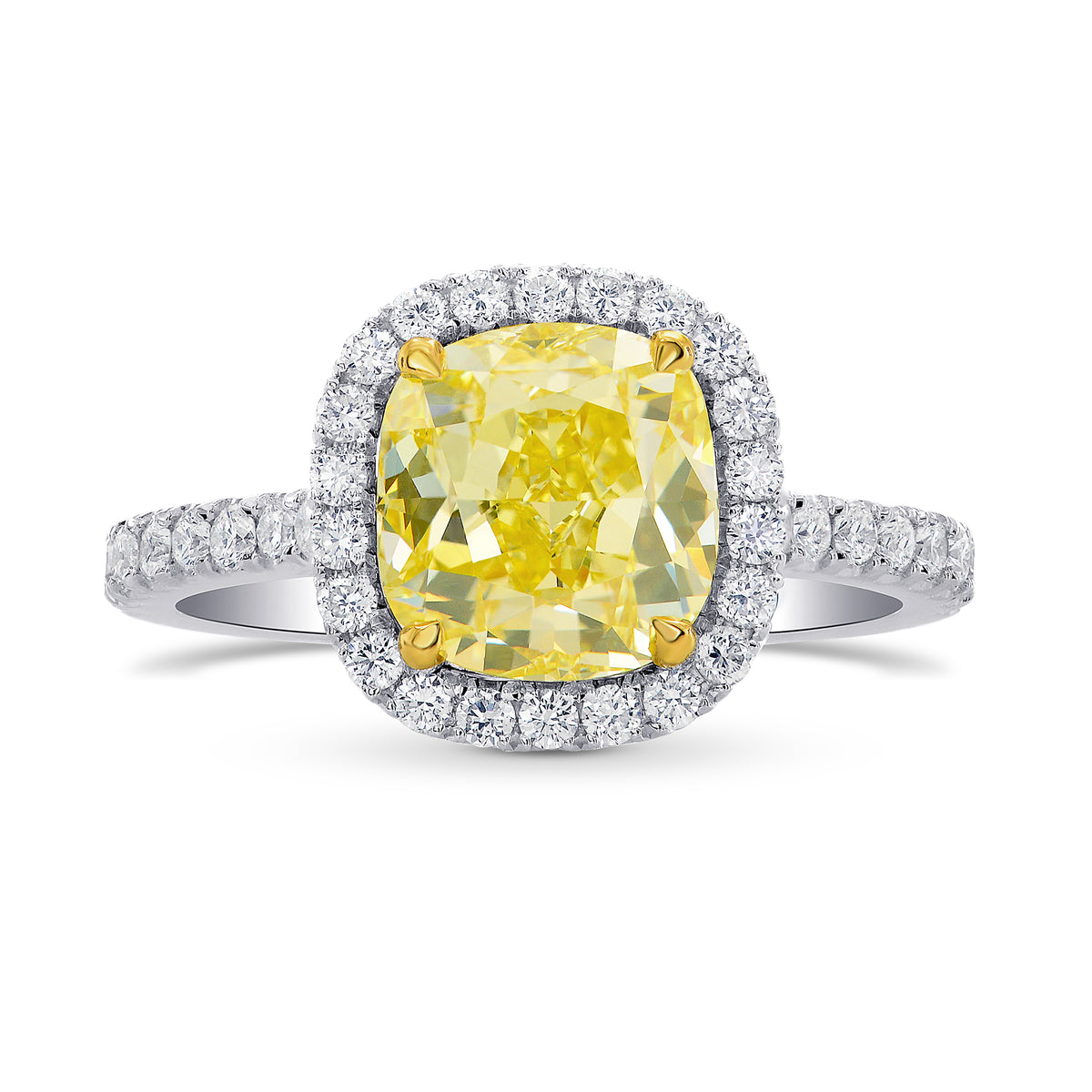 Fancy Intense Yellow Cushion Diamond Halo Ring
