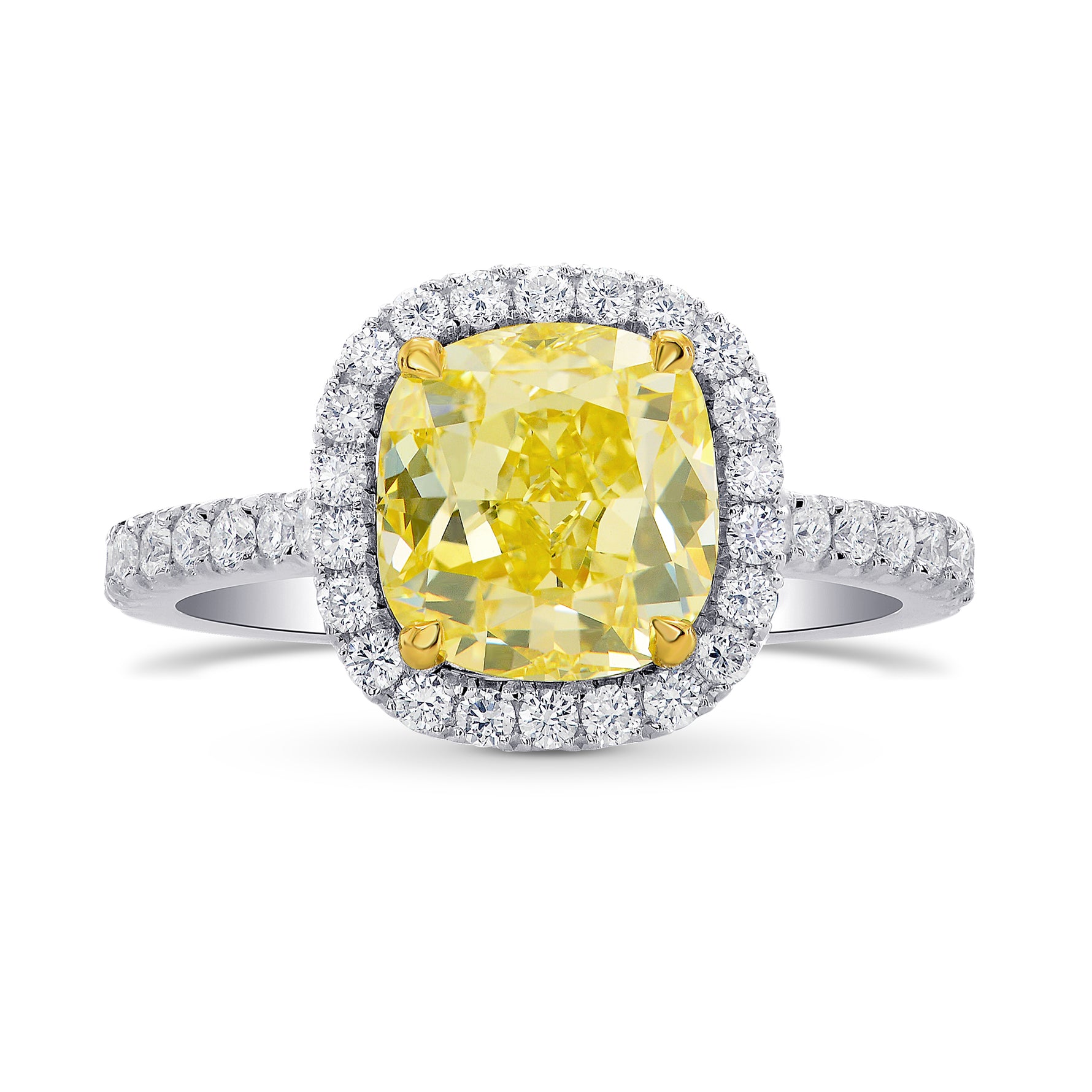 Fancy Intense Yellow Cushion Diamond Halo Ring
