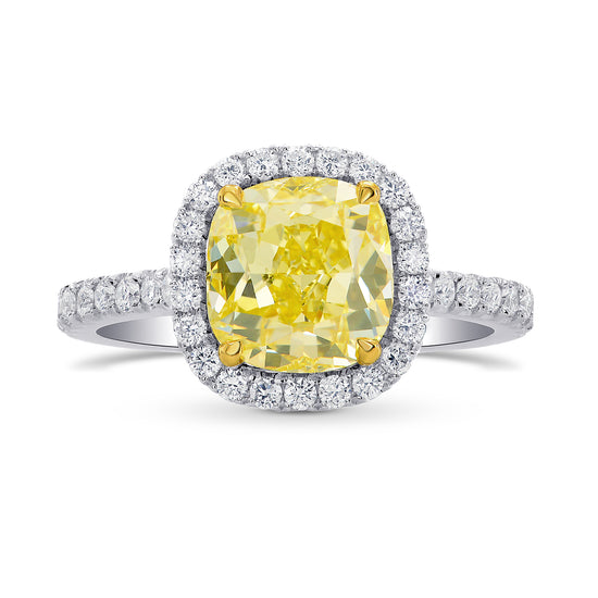 Fancy Intense Yellow Cushion Diamond Halo Ring