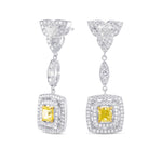 Fancy Yellow Cushion Diamond Halo Drop Earrings