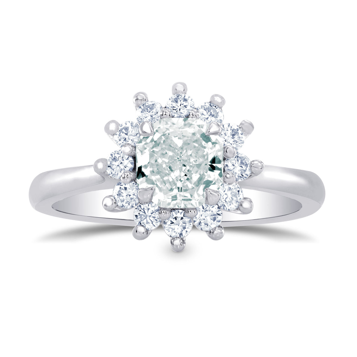Light Green Cushion Diamond Halo Ring