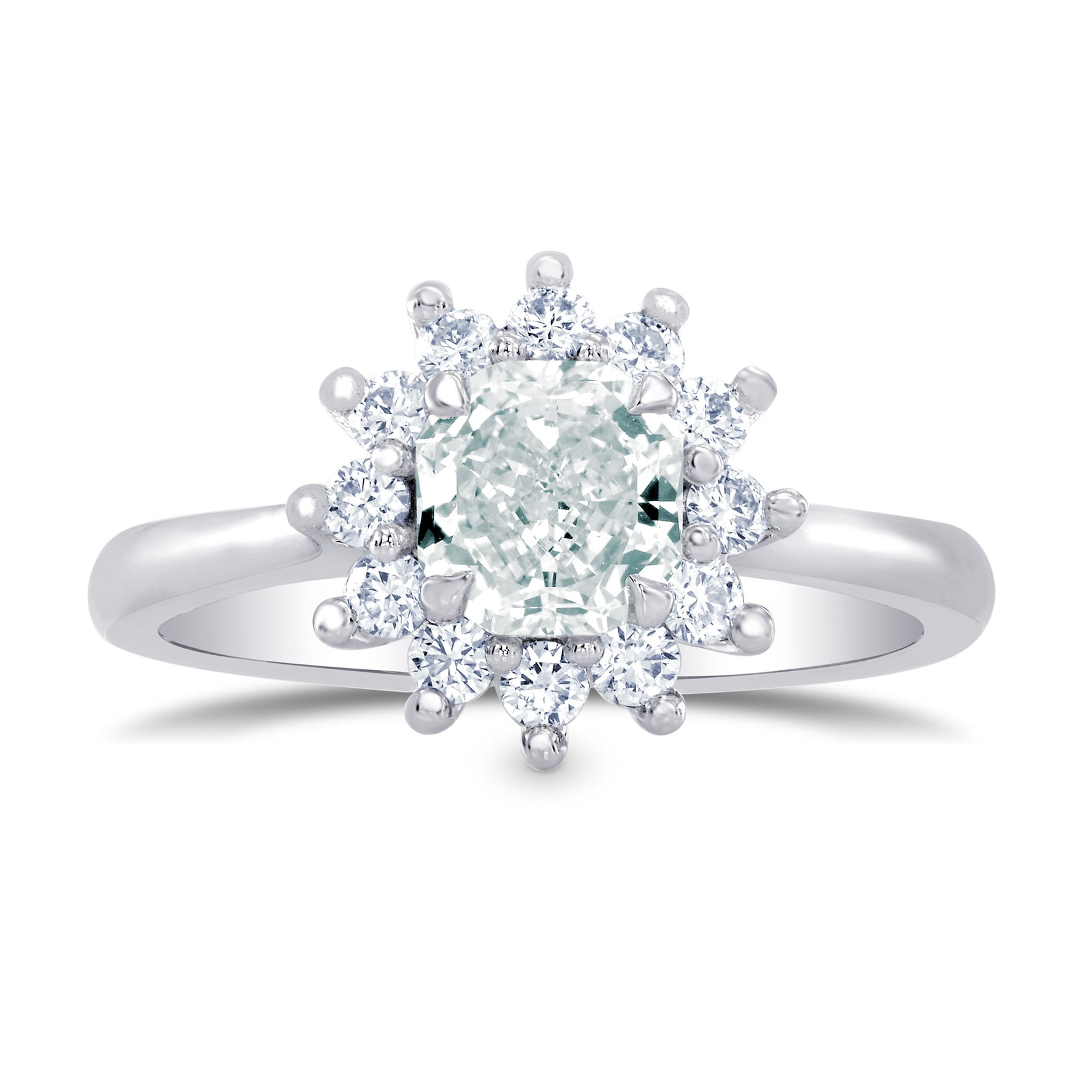 Light Green Cushion Diamond Halo Ring
