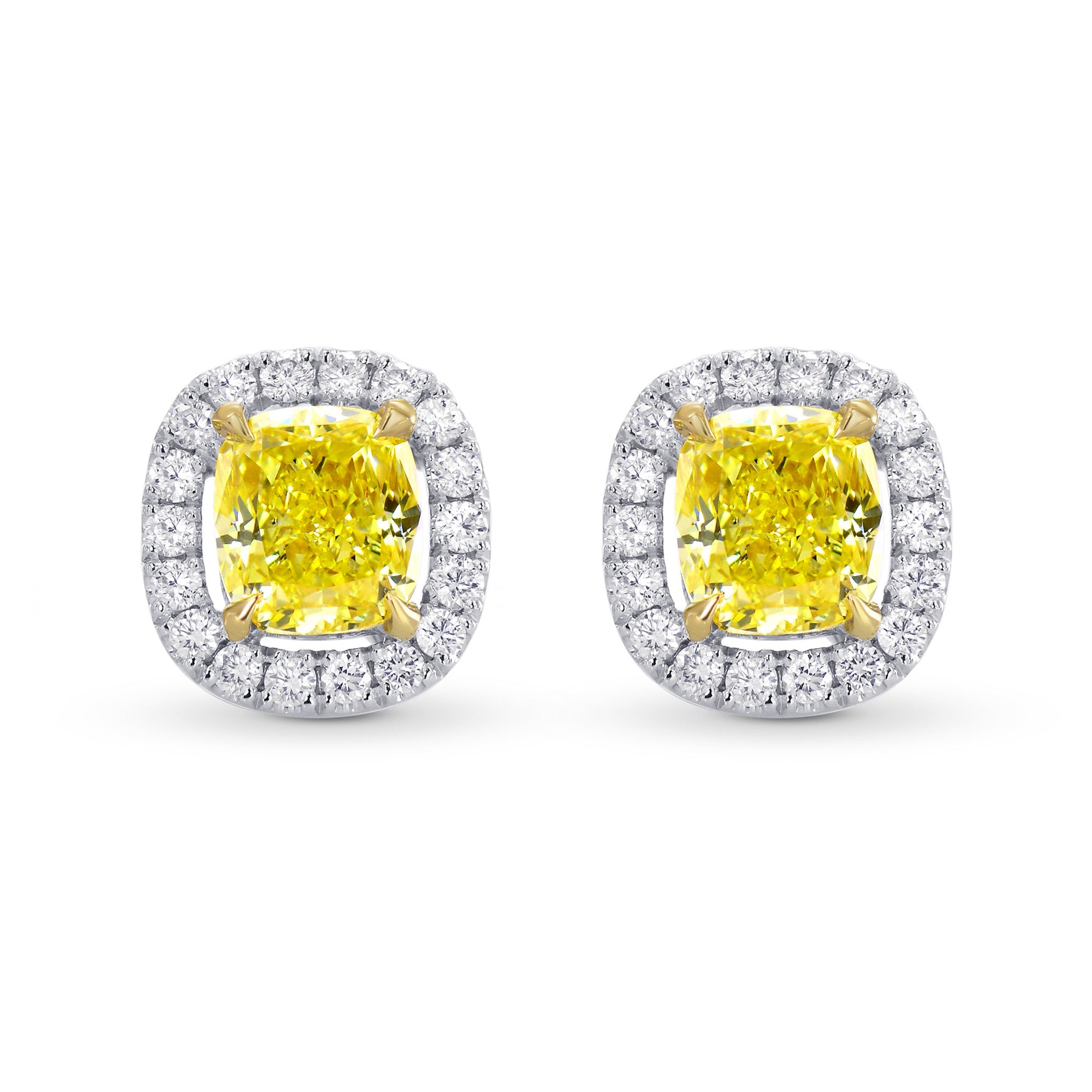 Fancy Intense Yellow Cushion Diamond Halo Earrings