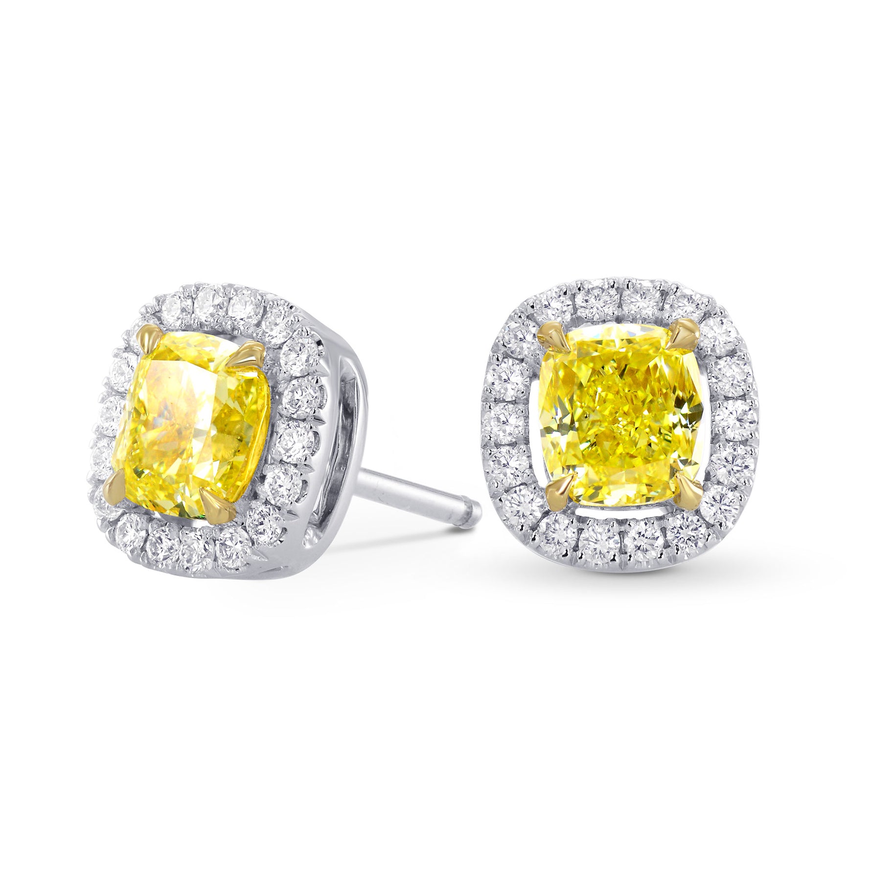 Fancy Intense Yellow Cushion Diamond Halo Earrings