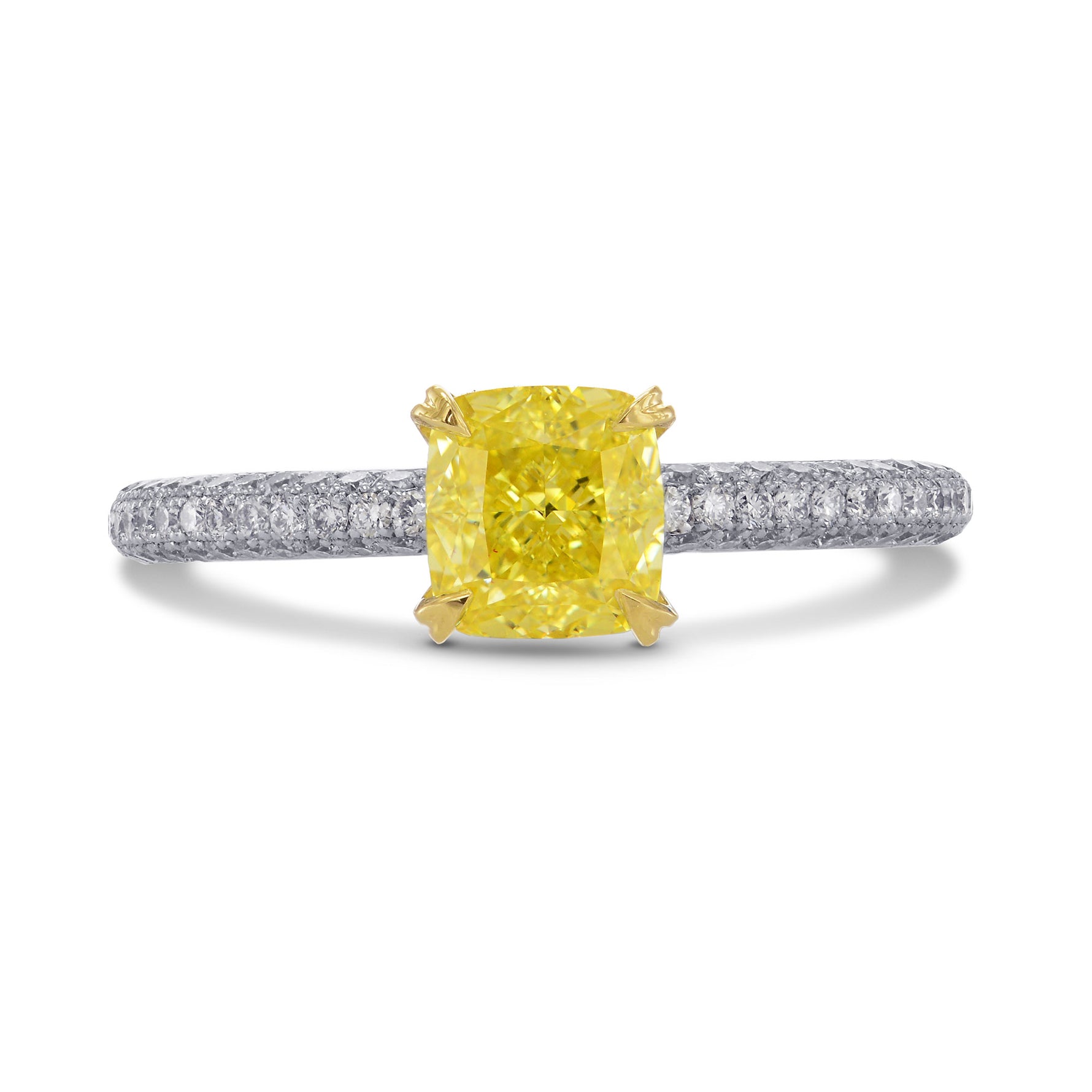 Platinum Fancy Intense Yellow Cushion Diamond Ring