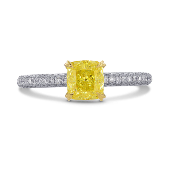 Platinum Fancy Intense Yellow Cushion Diamond Ring