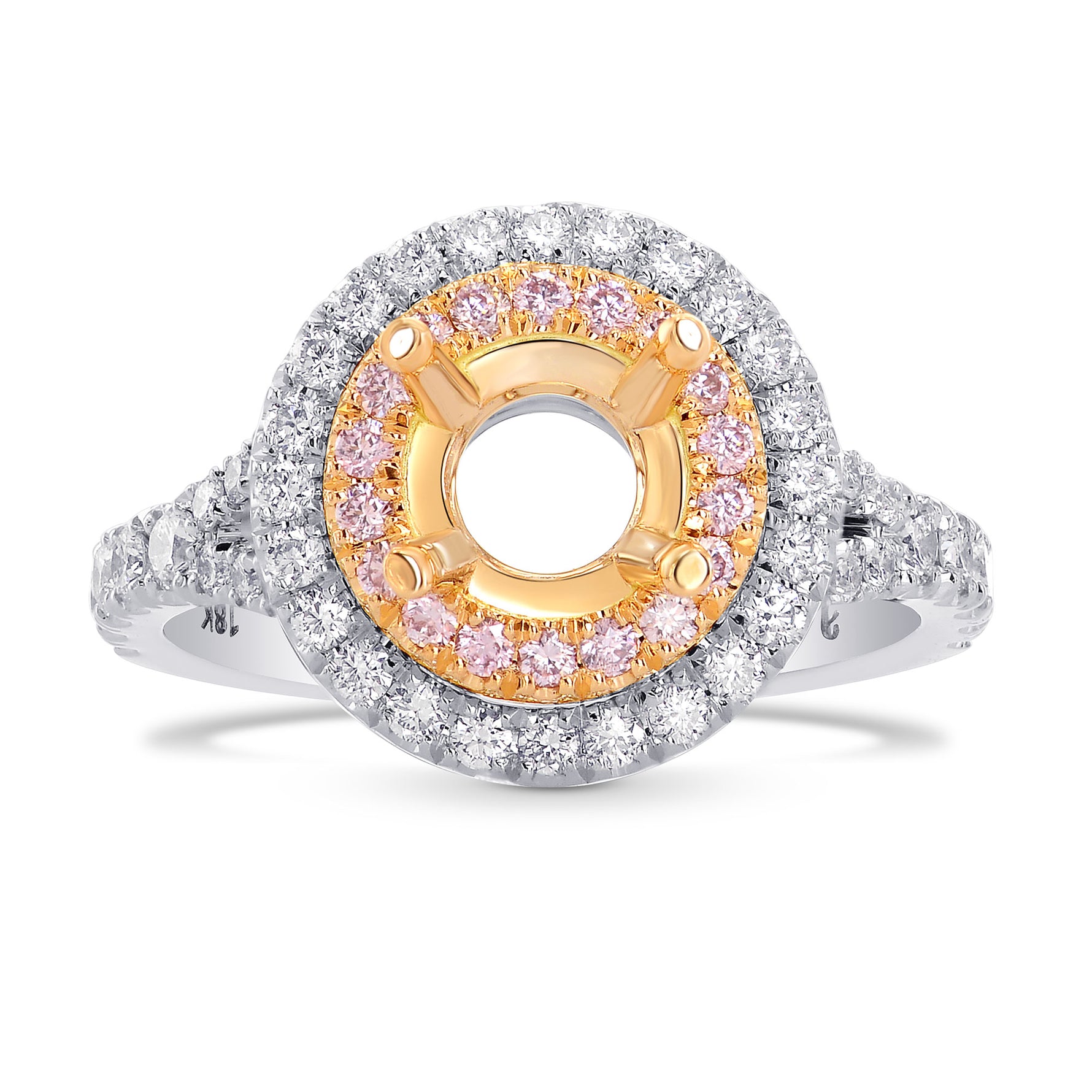 Classic Double Halo Ring with Pink Diamonds