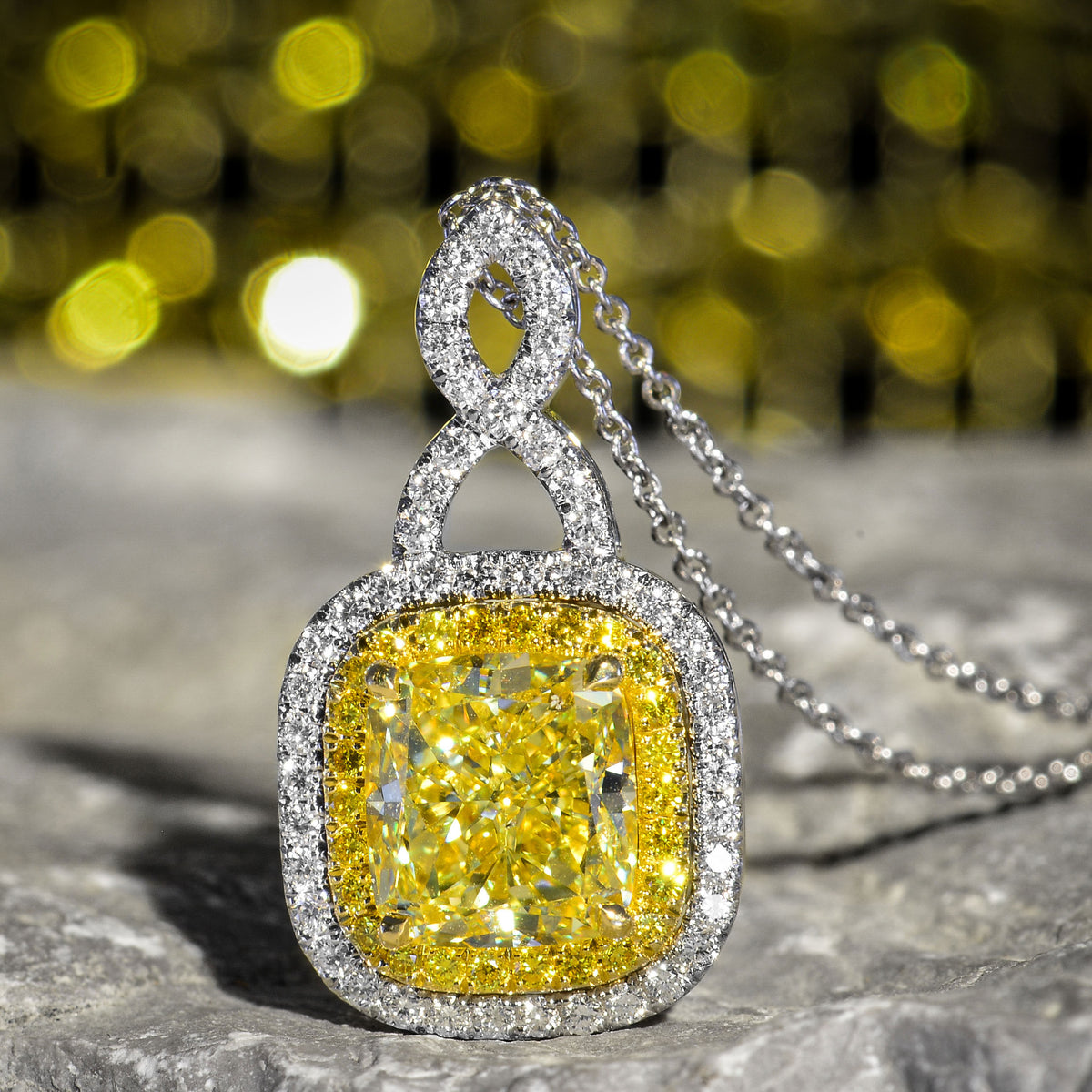 Fancy Intense Yellow Cushion Diamond Drop Pendant