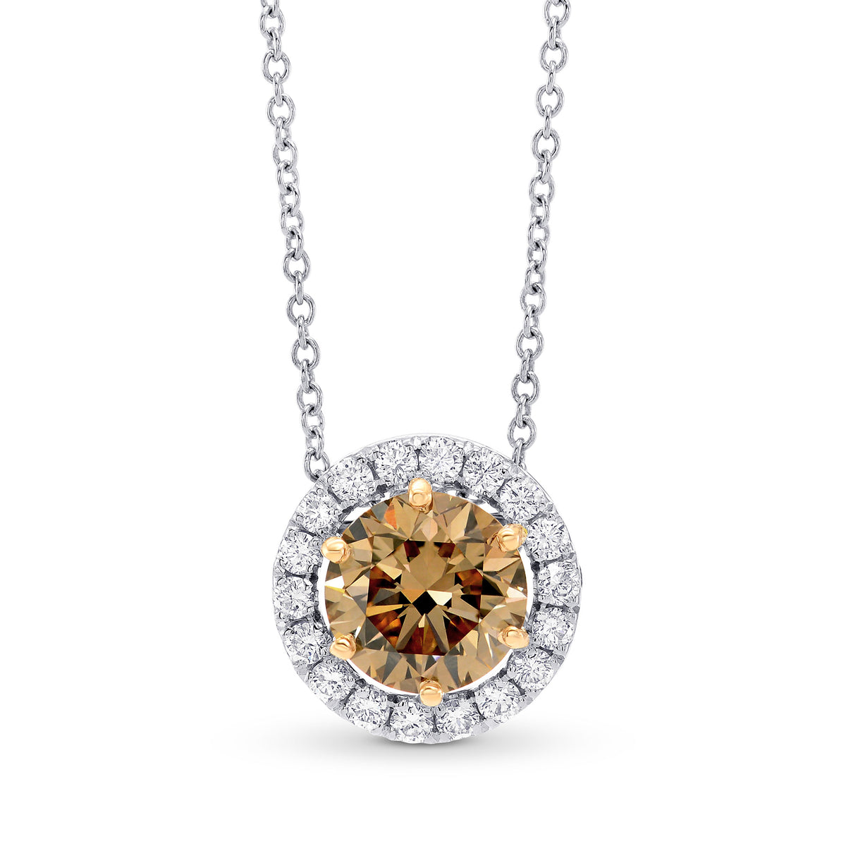 Fancy Yellowish Brown Round Diamond Halo Pendant