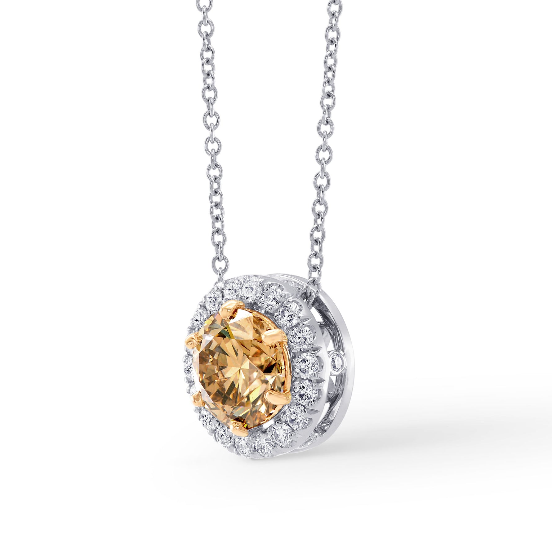 Fancy Yellowish Brown Round Diamond Halo Pendant