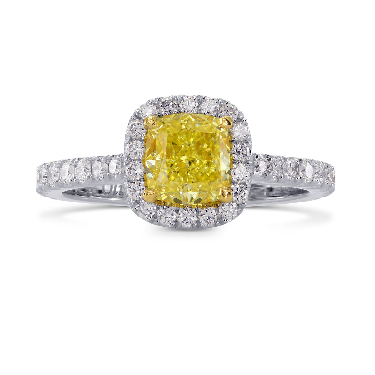Fancy Intense Yellow Cushion Diamond Carriage Halo Ring