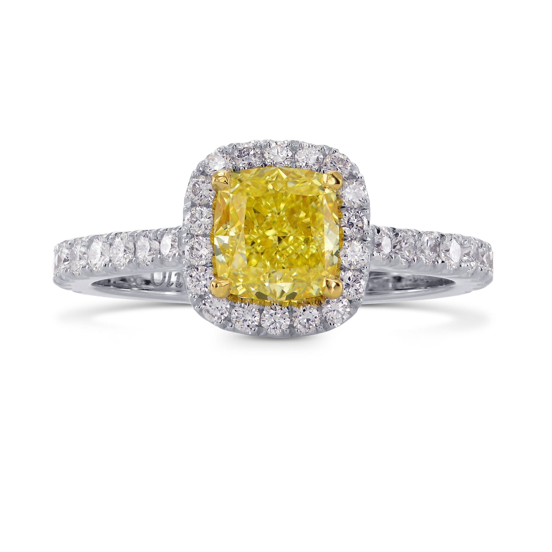 Fancy Intense Yellow Cushion Diamond Carriage Halo Ring