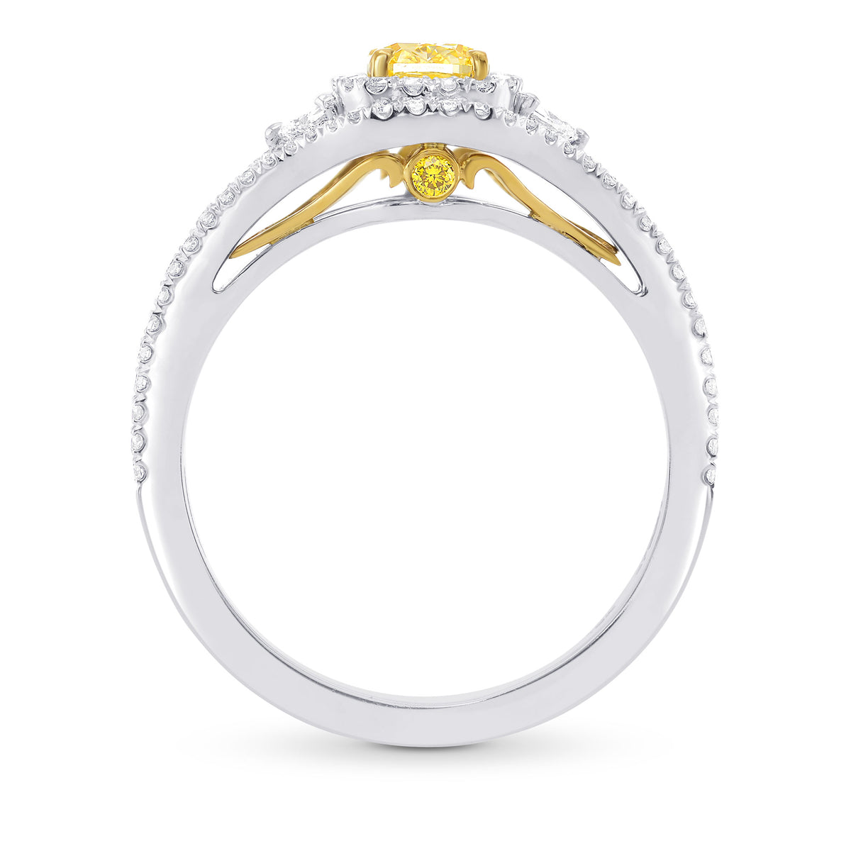 Fancy Intense Yellow  Cushion & Half-Moon Diamond Halo Ring