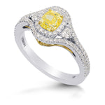 Fancy Intense Yellow  Cushion & Half-Moon Diamond Halo Ring