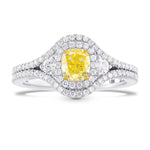 Fancy Intense Yellow  Cushion & Half-Moon Diamond Halo Ring
