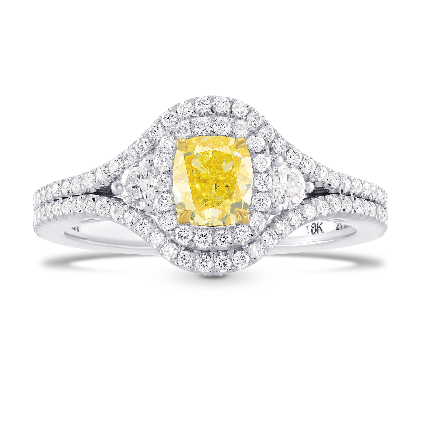 Fancy Intense Yellow  Cushion & Half-Moon Diamond Halo Ring