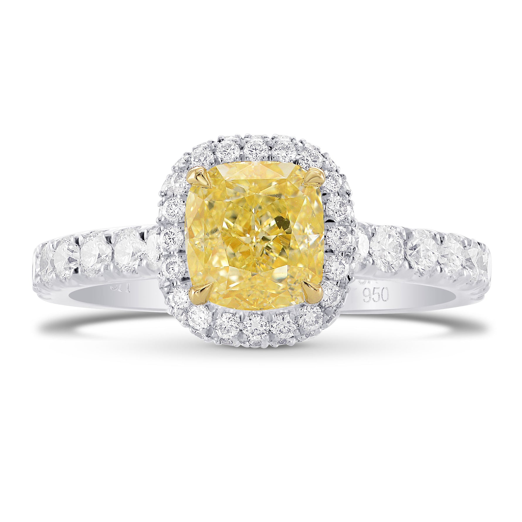 Fancy Light Yellow Cushion Diamond Halo Ring