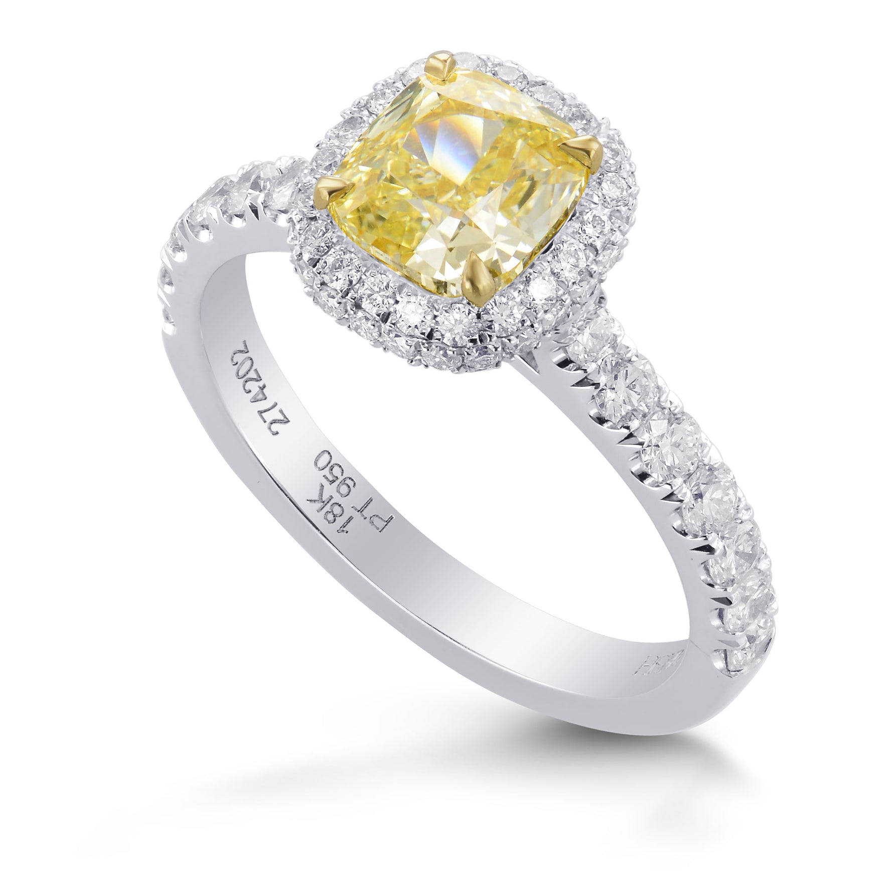 Fancy Light Yellow Cushion Diamond Halo Ring
