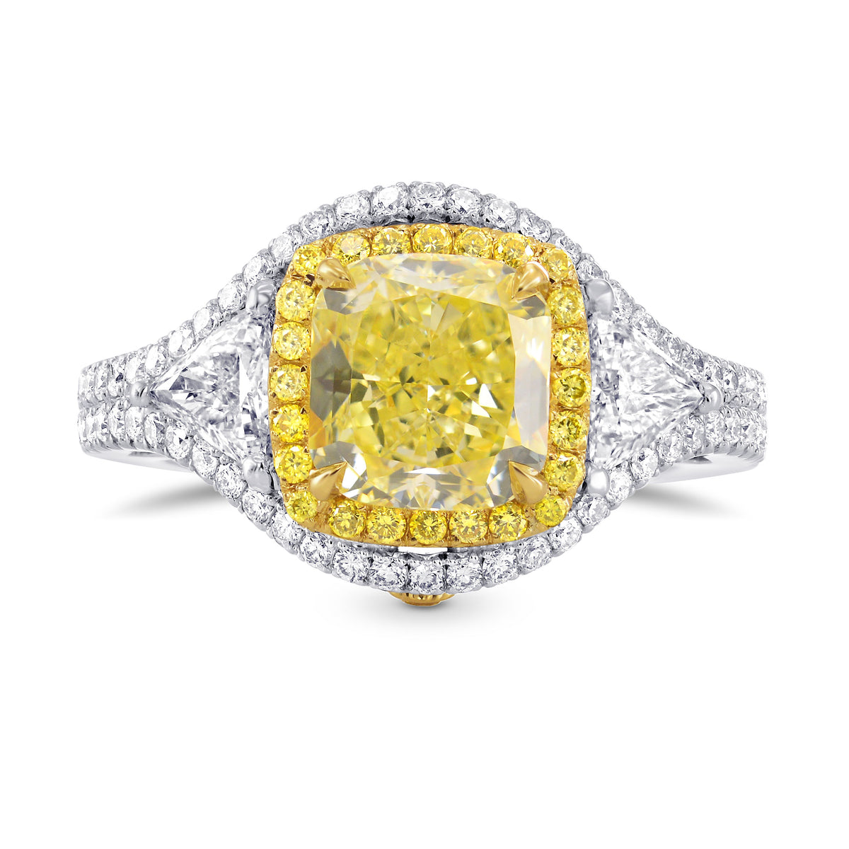 Fancy Yellow Radiant Diamond Ring with Triangles