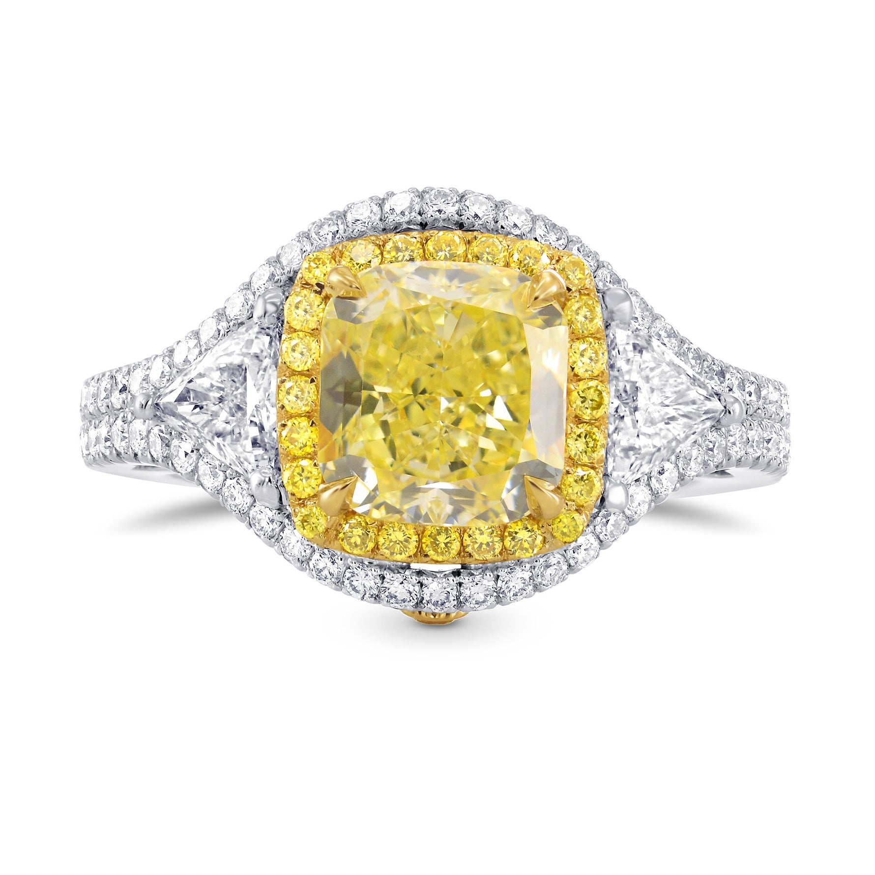 Fancy Yellow Radiant Diamond Ring with Triangles