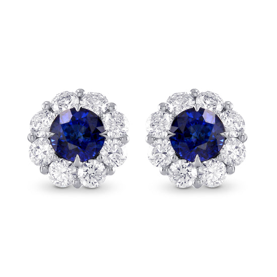 Sapphire & Diamond Floral Halo Earrings