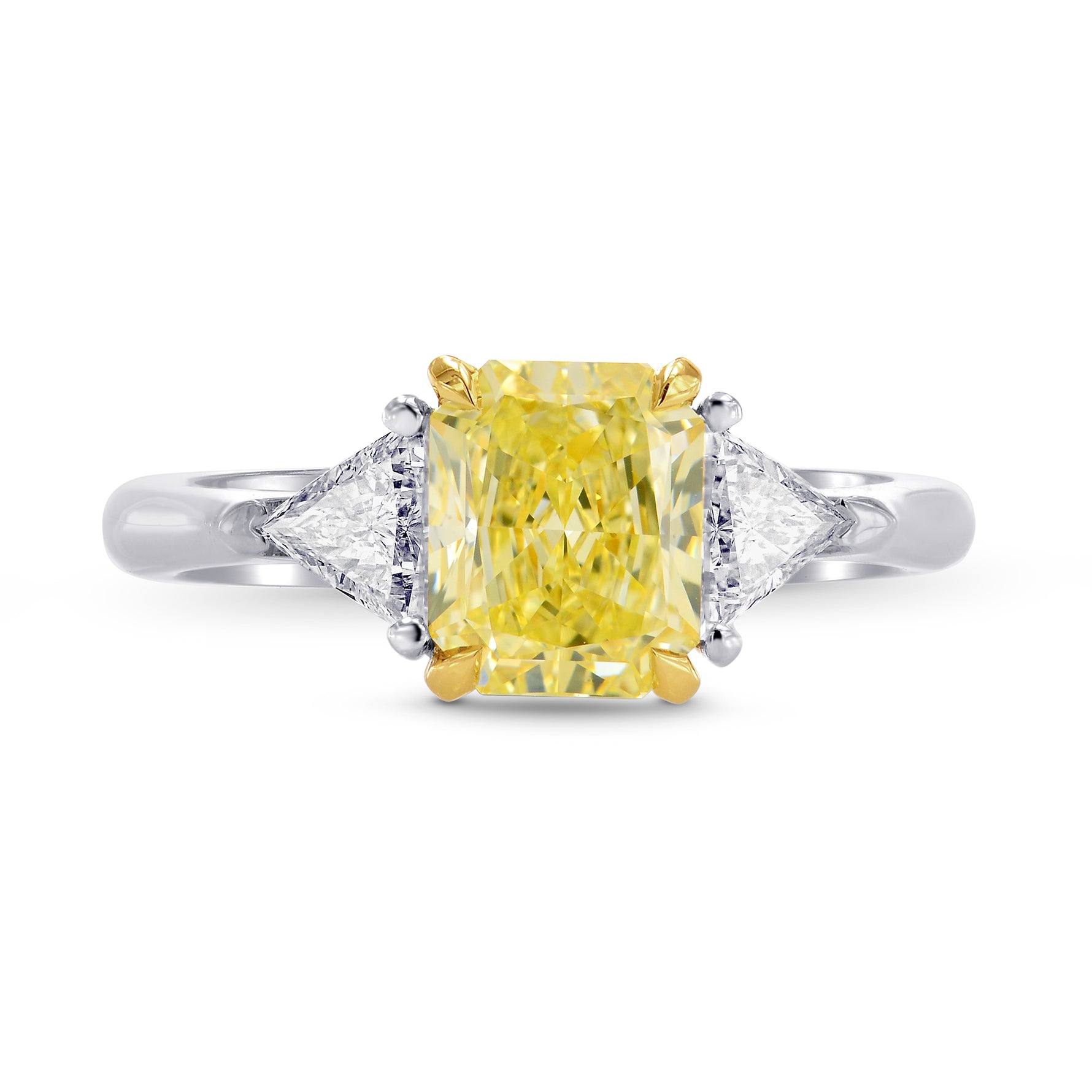 Fancy Yellow Radiant & Triangle  Diamond Engagement Wedding Ring Set - 2