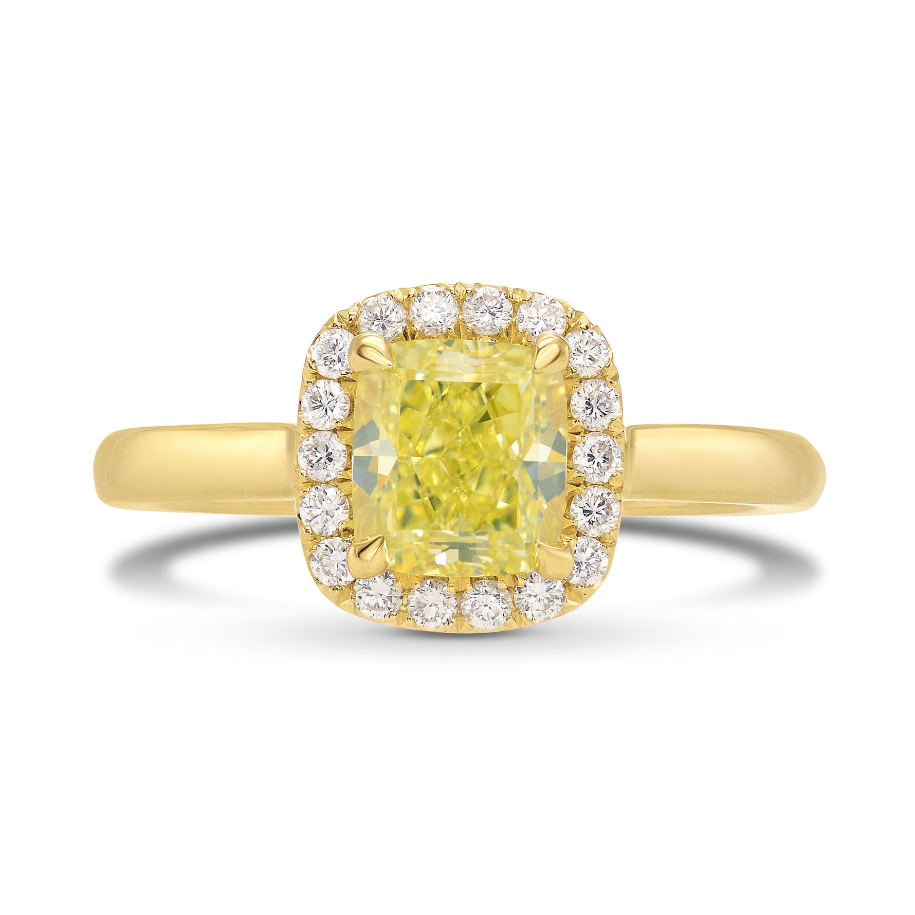 Fancy Yellow Cushion Diamond Halo Ring
