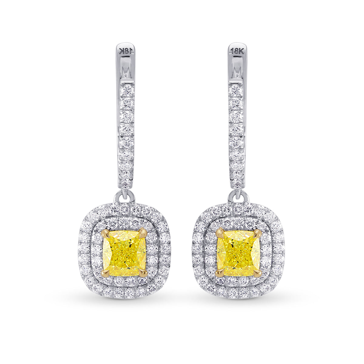 Fancy Yellow Diamond Halo Drop Earrings