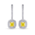 Fancy Yellow Diamond Halo Drop Earrings