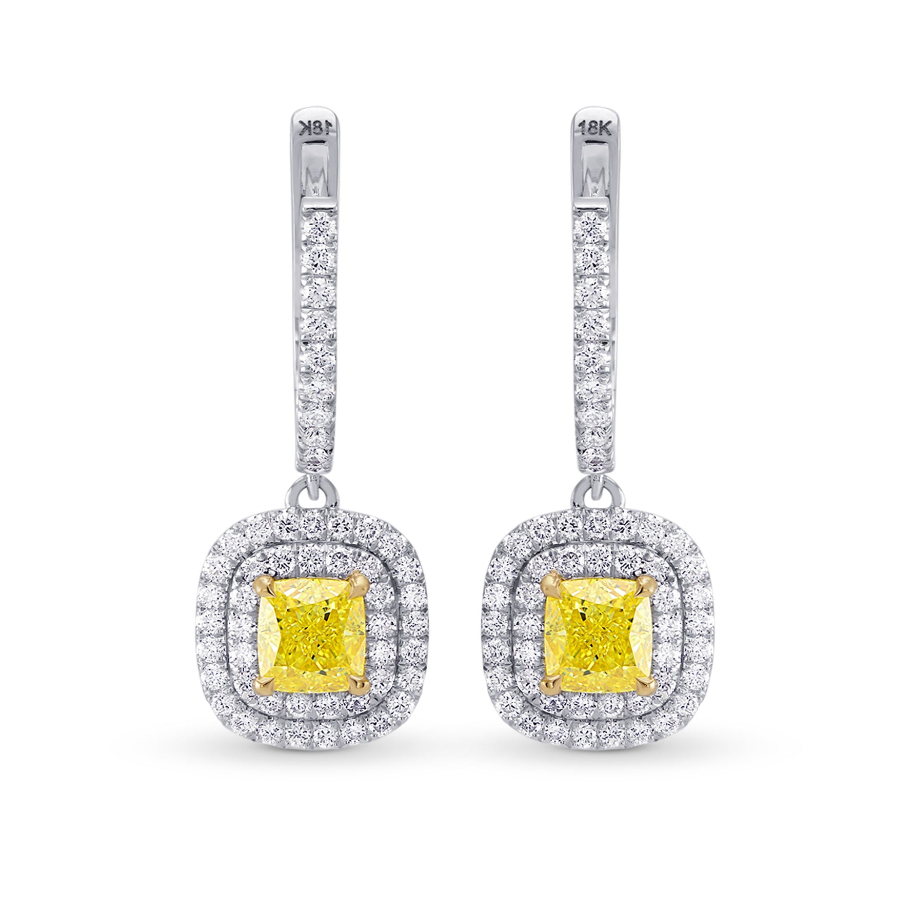 Fancy Yellow Diamond Halo Drop Earrings