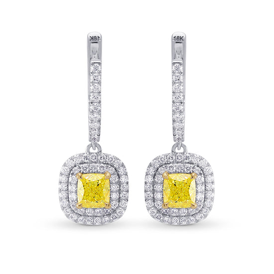 Fancy Yellow Diamond Halo Drop Earrings