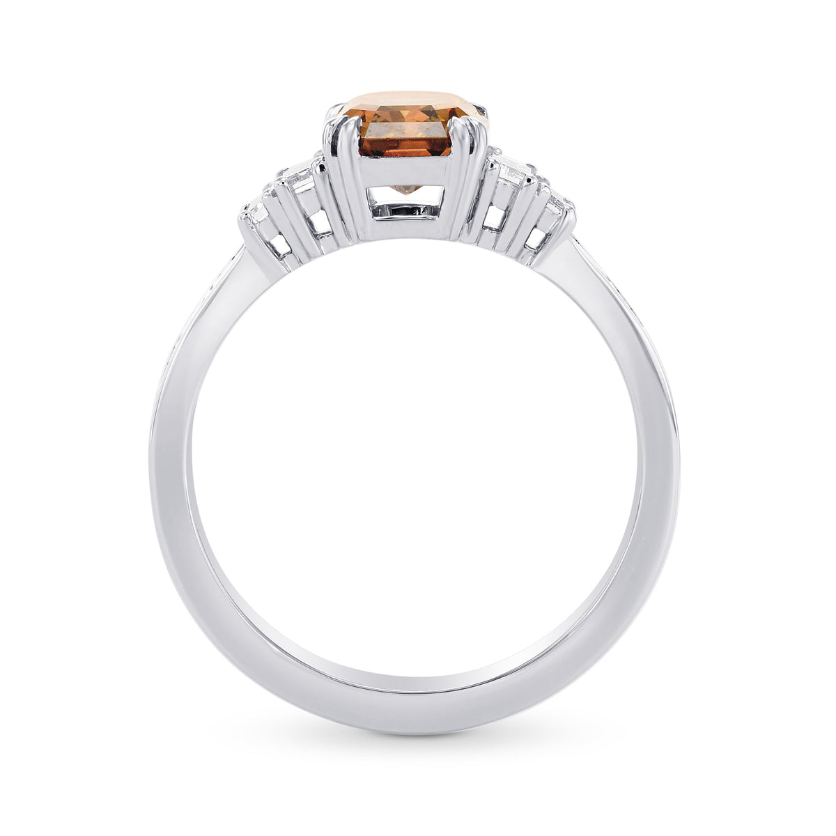   Fancy Deep Brown-Orange Emerald & Baguette Diamond Side Stones Ring