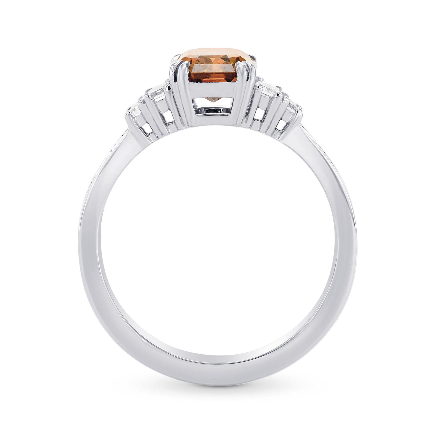   Fancy Deep Brown-Orange Emerald & Baguette Diamond Side Stones Ring