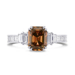   Fancy Deep Brown-Orange Emerald & Baguette Diamond Side Stones Ring
