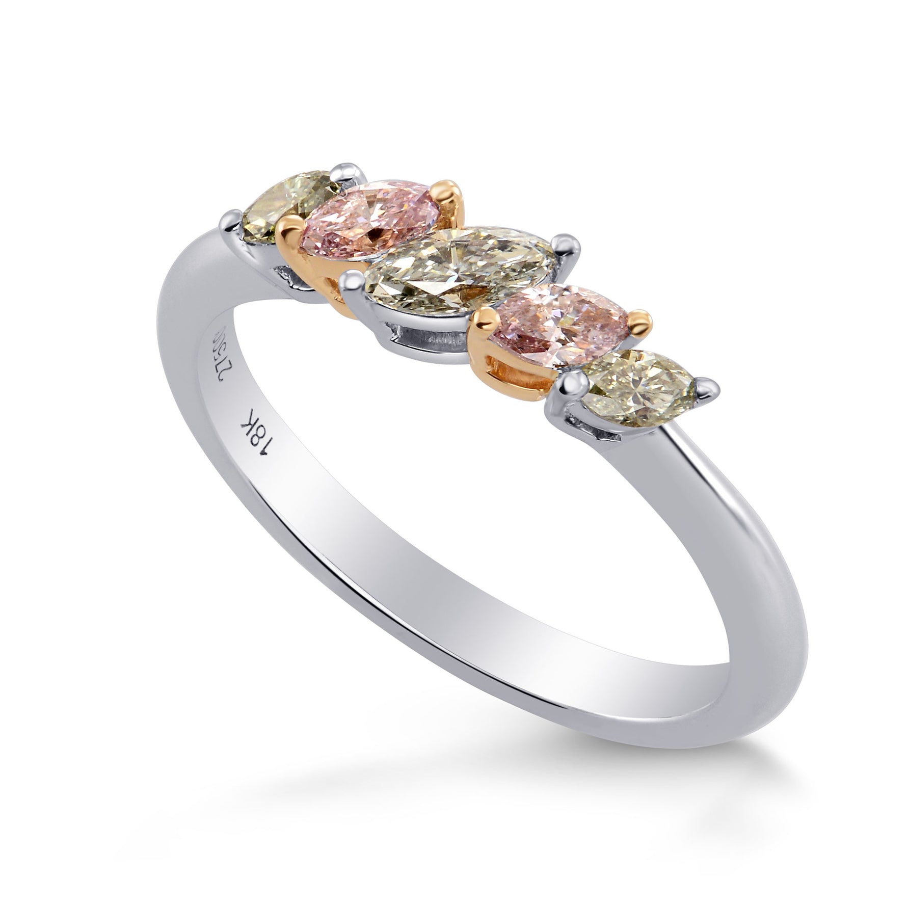 Pink & Green Marquise Diamond Band Ring