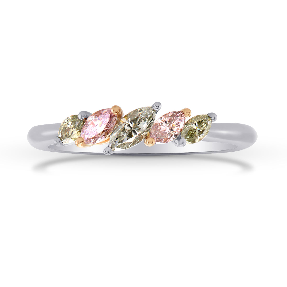 Pink & Green Marquise Diamond Band Ring