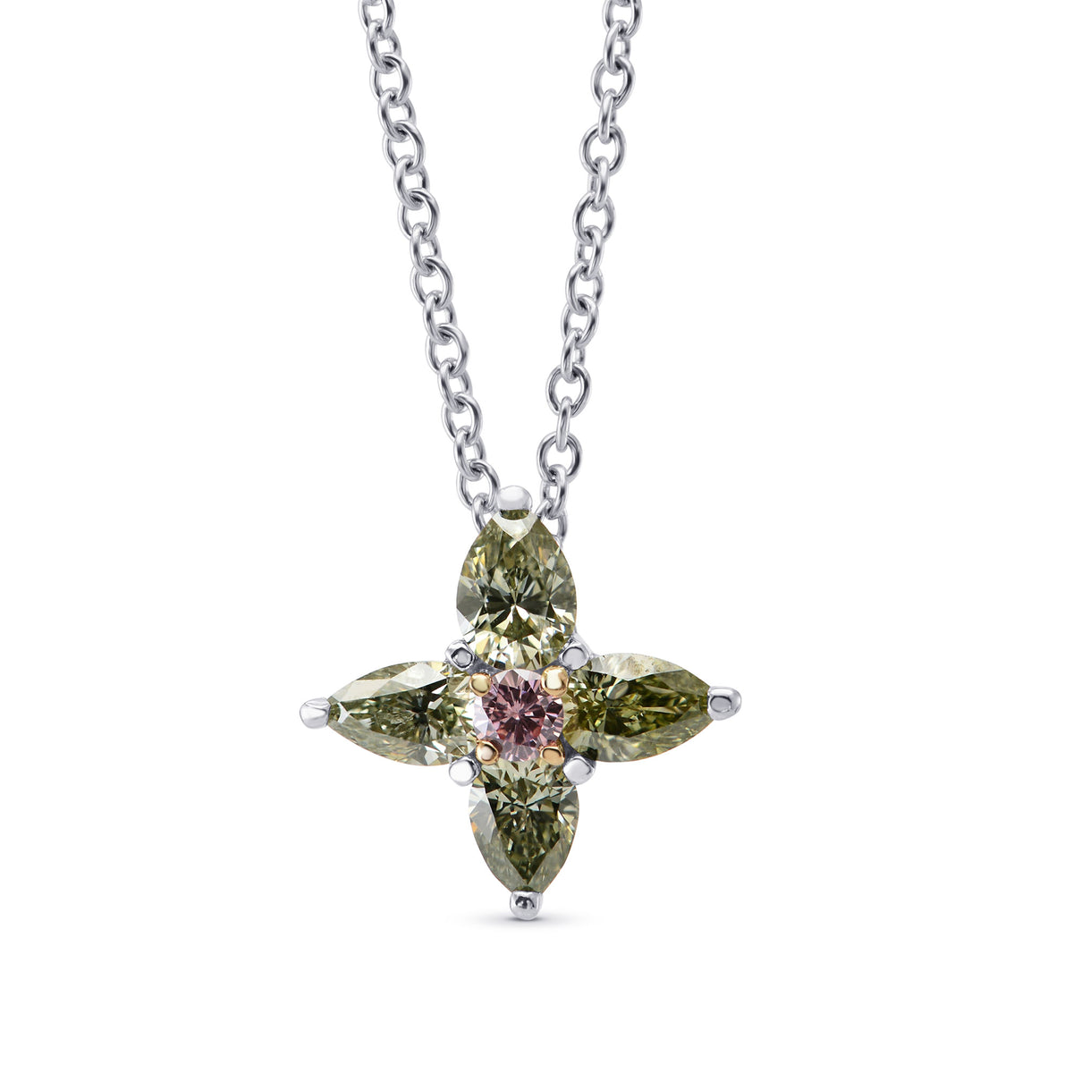 Green & Pink Marquise Diamond Pendant