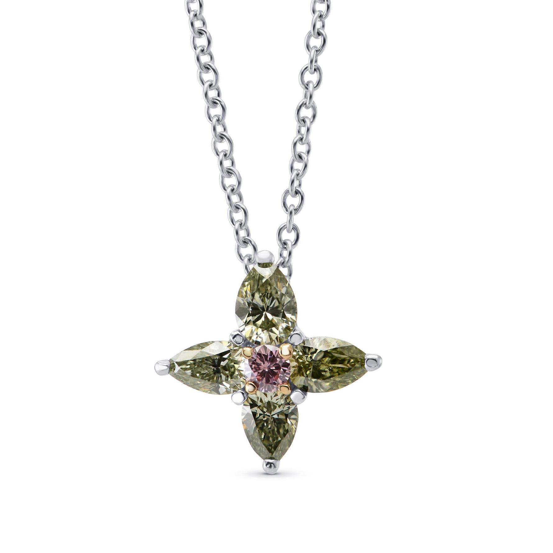 Green & Pink Marquise Diamond Pendant
