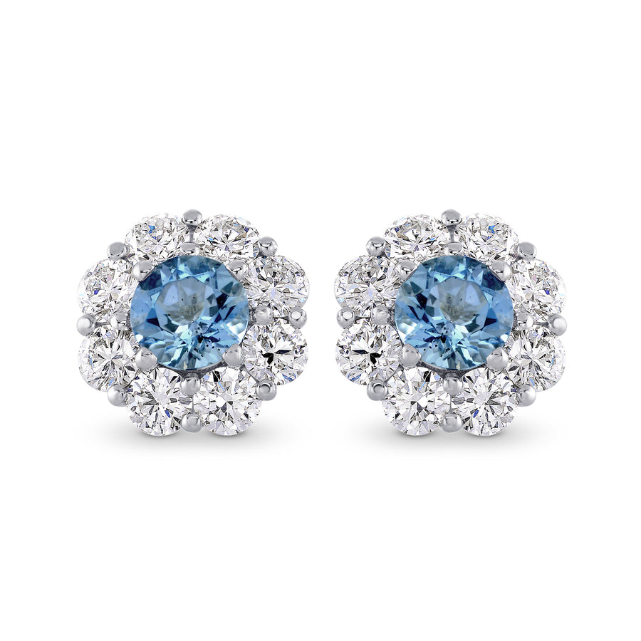Aquamarine and Diamond Halo Earrings